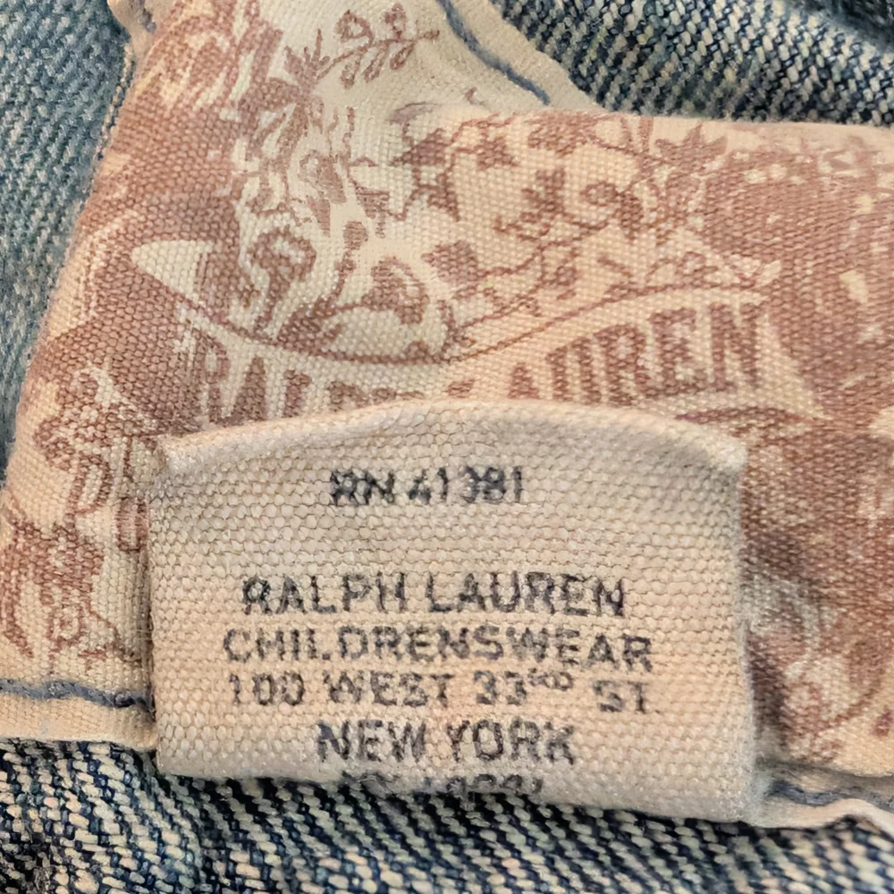 Ralph Lauren Girls Blue Denim Cropped Jean Jacket Patchwork Distressed